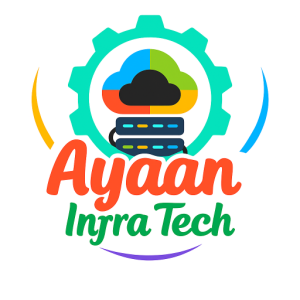 Ayaan Infra Tech logo with cloud server and technology gear