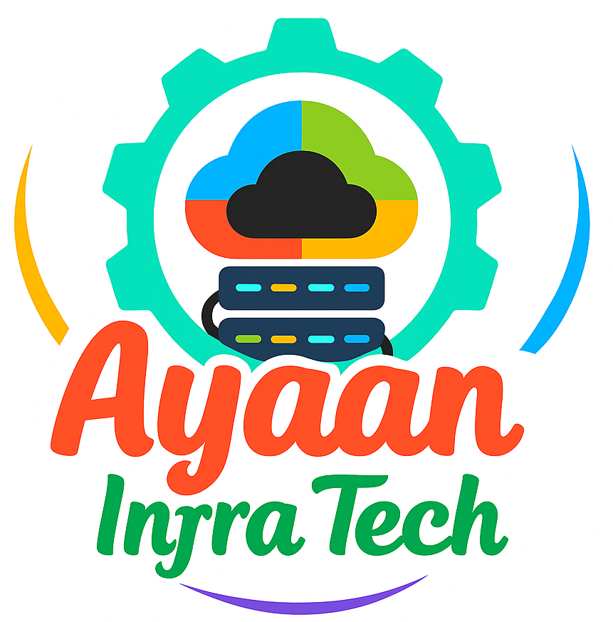 Ayaan Infra Tech logo with cloud server and technology gear